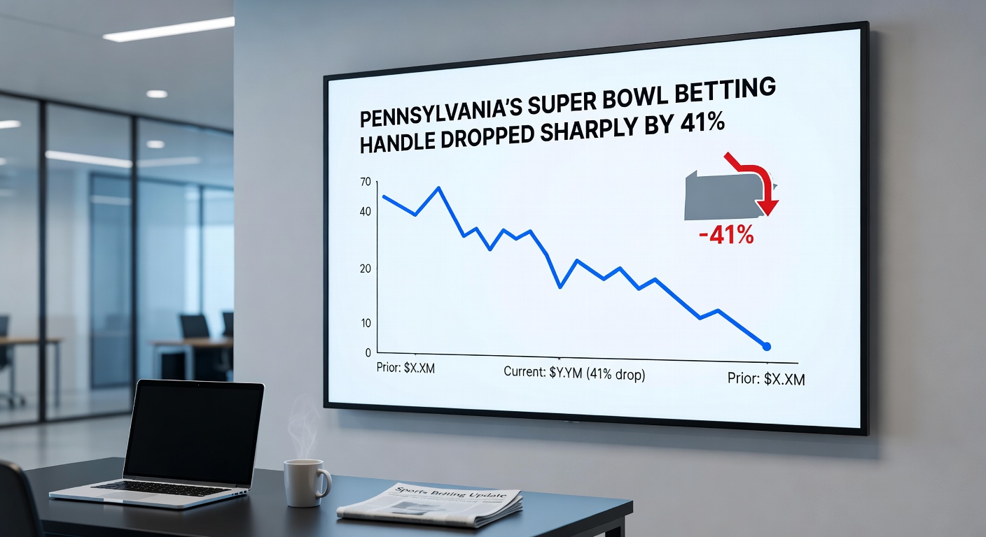 Line graph depicting Pennsylvania sportsbooks' Super Bowl revenue trajectory, surging to $18.1 million in 2026 after a $6.5 million loss the previous year, second only to a prior record