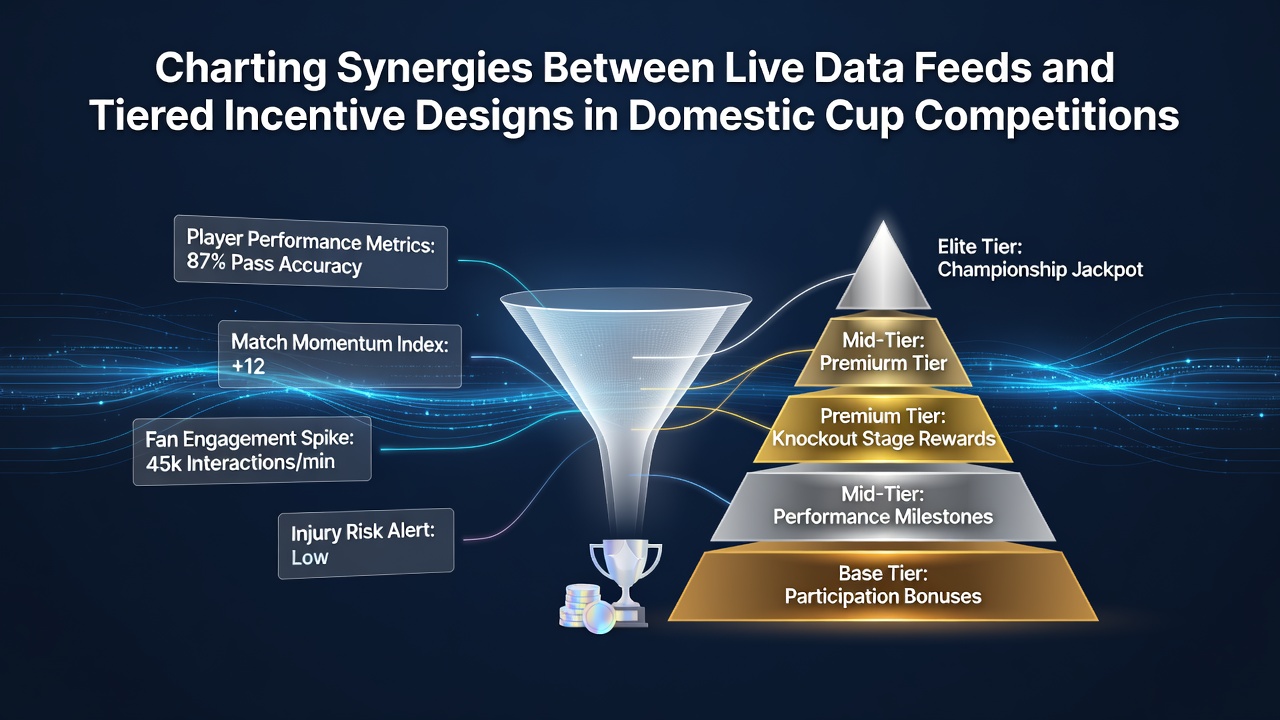 Live data visualization dashboard showing real-time stats integration with tiered betting incentives during a domestic cup match