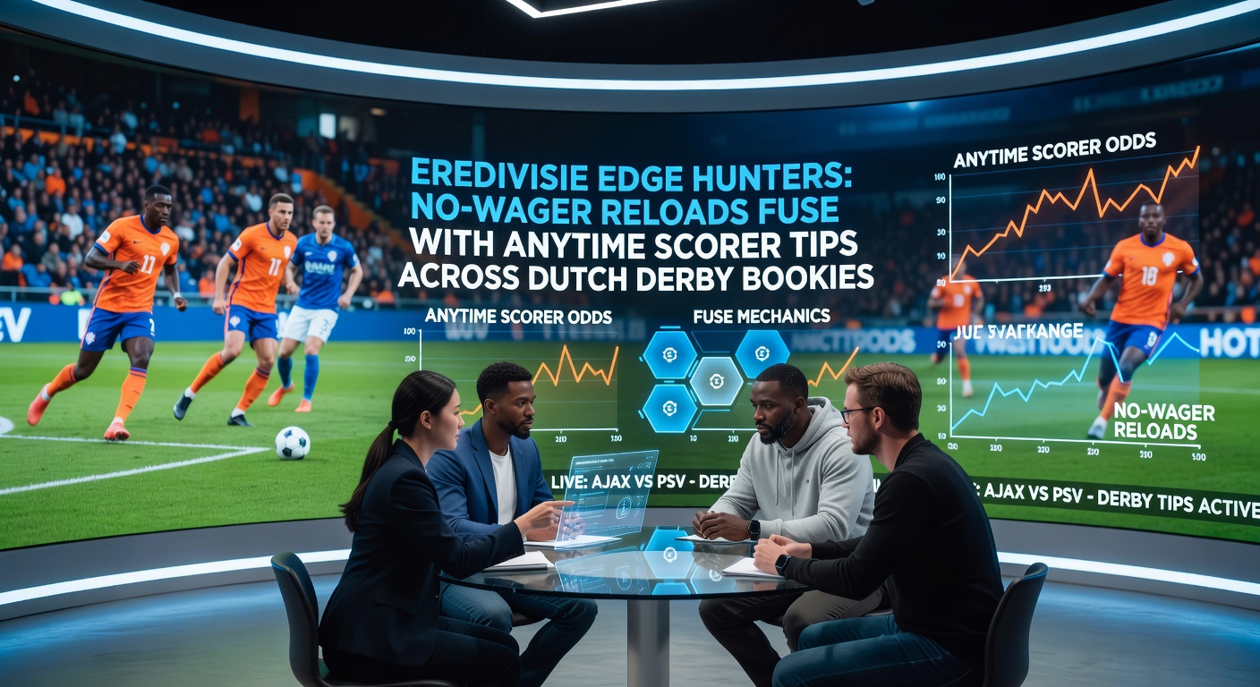 Vibrant Eredivisie derby scene with players clashing and betting odds overlays highlighting anytime scorer markets
