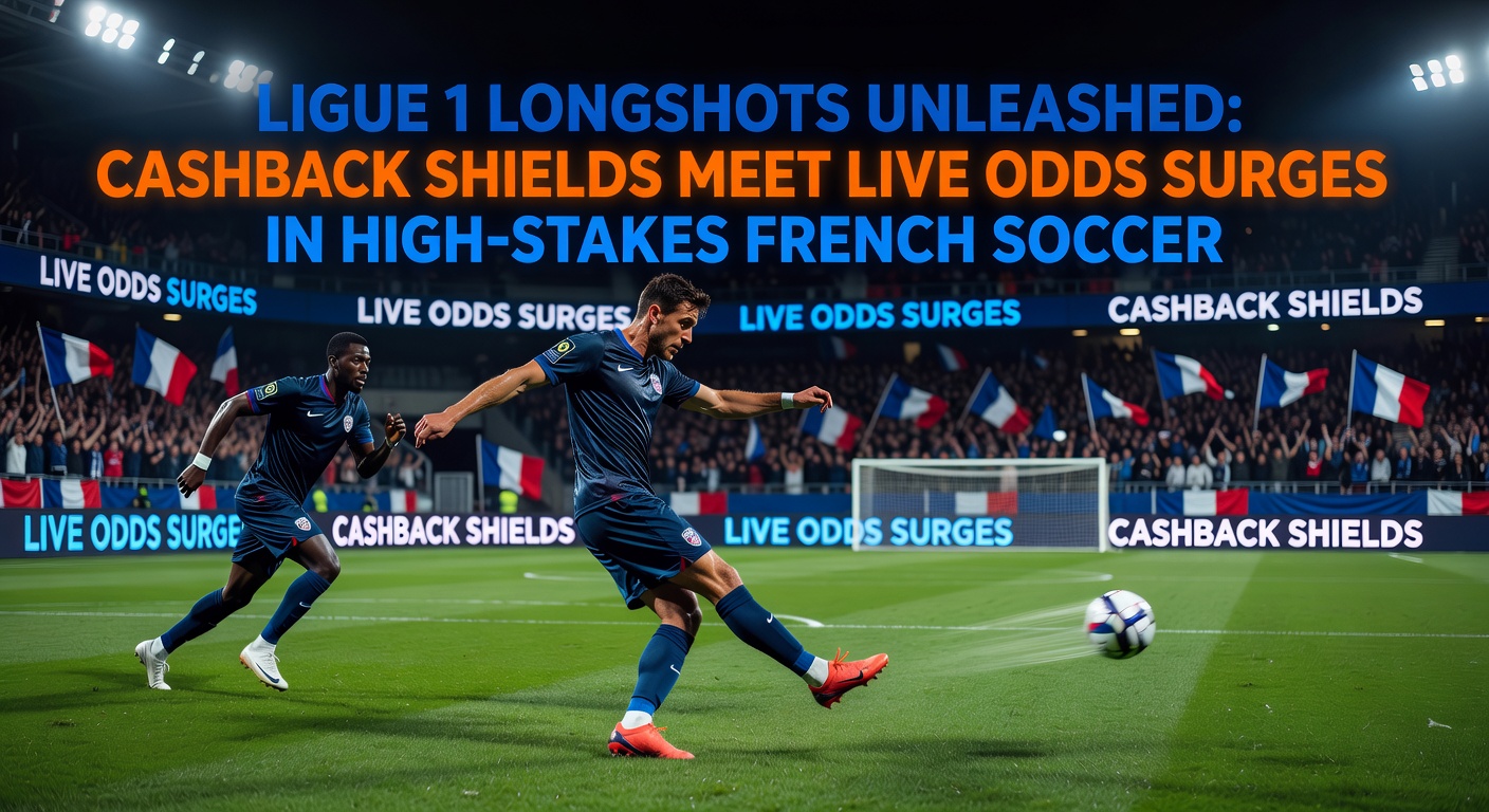 Dramatic Ligue 1 match scene with underdog team celebrating a surprise goal amid surging crowd energy