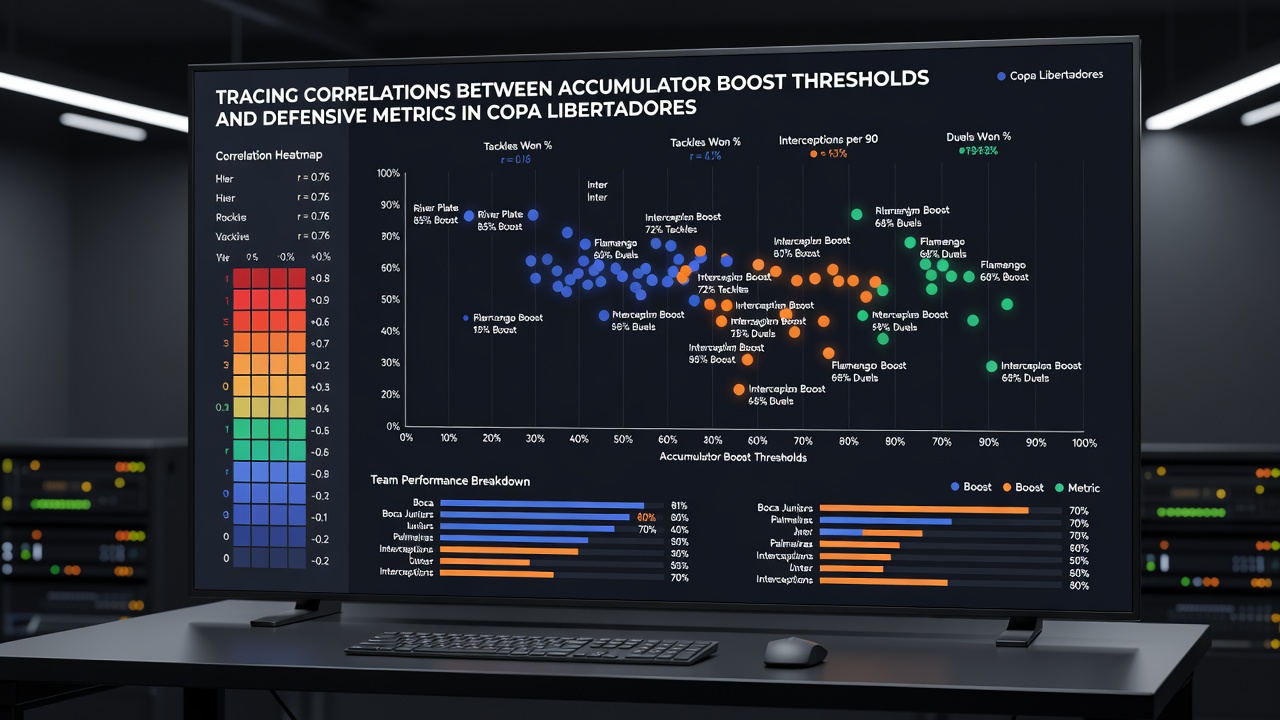 Chart displaying defensive metrics plotted against accumulator boost thresholds across multiple Copa Libertadores campaigns