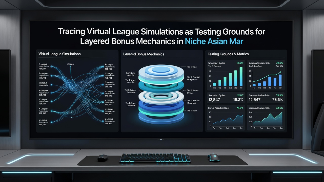 Analytics dashboard displaying retention metrics from virtual league bonus tests in Asian markets
